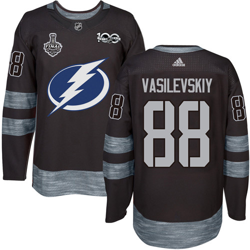 Men's Tampa Bay Lightning #88 Andrei Vasilevskiy Black 100th Anniversary 2020 Stanley Cup Final Stitched Jersey
